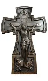 Чугунный крест на памятник с распятием и голубем