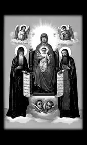 Икона на памятник Богоматерь на троне с ангелами